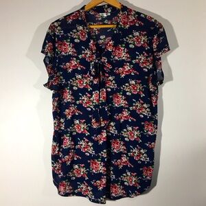 Siren Lily Keyhole Tie Dark Granny Floral Popover Top‎